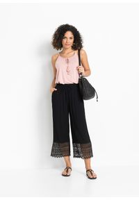 bonprix - Spodnie culotte z koronką. Kolor: czarny. Materiał: koronka. Wzór: koronka #3