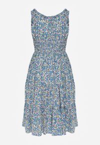 Renee - Niebieska Taliowana Sukienka Bawełniana o Rozkloszowanym Kroju z Gumką w Pasie Nelyssa. Okazja: na co dzień, na randkę. Typ kołnierza: dekolt hiszpanka. Kolor: niebieski. Materiał: bawełna. Długość rękawa: na ramiączkach. Sezon: lato. Styl: casual, boho #2