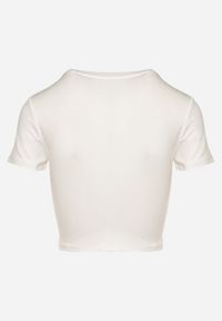 Born2be - Biały T-shirt z Wiskozą o Dopasowanym Kroju Typu Crop Top Folirra. Okazja: na co dzień. Kolor: biały. Materiał: wiskoza. Styl: klasyczny, casual #5