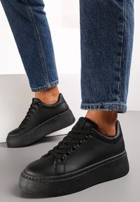Renee - Czarne Sneakersy na Modnej Platformie Broida. Nosek buta: okrągły. Zapięcie: sznurówki. Kolor: czarny. Materiał: materiał. Sezon: wiosna, jesień. Obcas: na platformie. Wysokość obcasa: niski #4