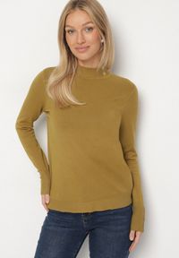 Born2be - Zielony Dopasowany Golf z Aplikacjami przy Dekolcie i Rękawach Unella. Typ kołnierza: golf. Kolor: zielony. Materiał: jeans. Wzór: aplikacja. Styl: elegancki #6