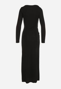 Born2be - Czarna Sukienka Koktajlowa z Aplikacją z Marszczeniem na Biodrach Rariana. Okazja: na randkę, na imprezę. Kolor: czarny. Długość rękawa: długi rękaw. Wzór: aplikacja. Styl: wizytowy #2