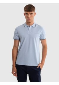 Big-Star - Koszulka męska polo błękitna Wladym 400. Typ kołnierza: polo. Kolor: niebieski. Materiał: jeans, bawełna, materiał. Wzór: paski. Styl: elegancki, klasyczny #1