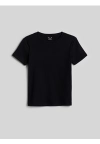 4f - 4F T-shirt slim z prążkowanej dzianiny damski - czarny L. Okazja: na co dzień. Kolor: czarny. Materiał: prążkowany, dzianina. Styl: elegancki, casual #1