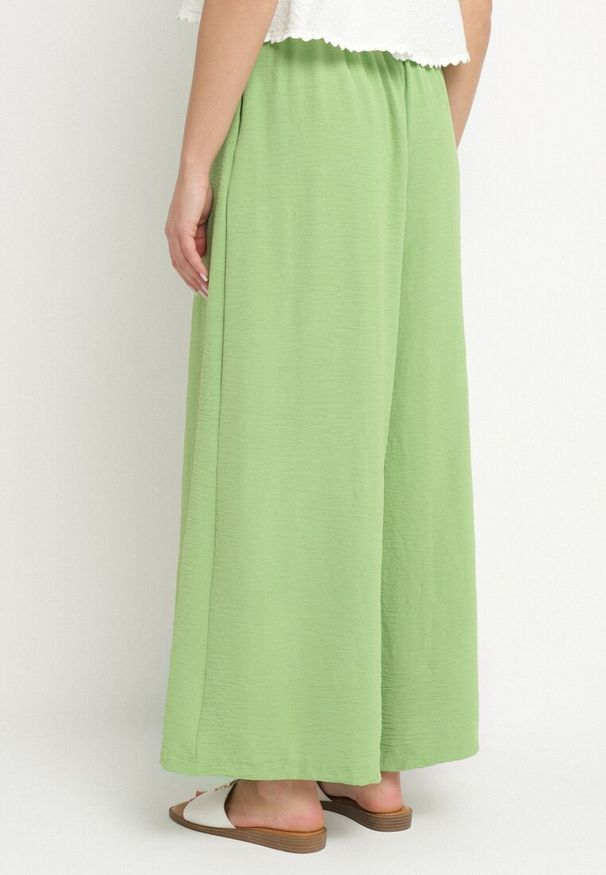 Born2be - Jasnozielone Szerokie Spodnie Typu Palazzo z Wiązaniem Ulialitia. Okazja: na co dzień. Stan: podwyższony. Kolor: zielony. Styl: casual, elegancki