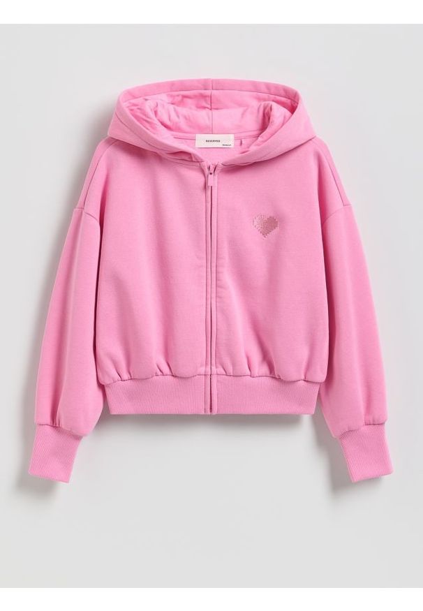 Reserved - Rozpinana bluza z haftem - różowy. Kolor: różowy. Materiał: bawełna. Wzór: haft