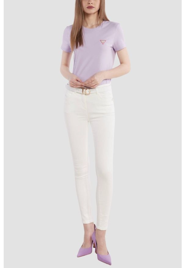Guess - GUESS Lawendowy damski t-shirt Mini, Rozmiar XS. Kolor: fioletowy