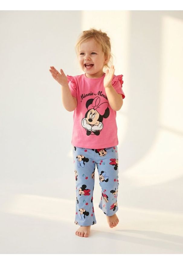 Sinsay - Spodnie flare ze wzorem Minnie Mouse - niebieski. Kolor: niebieski. Wzór: motyw z bajki