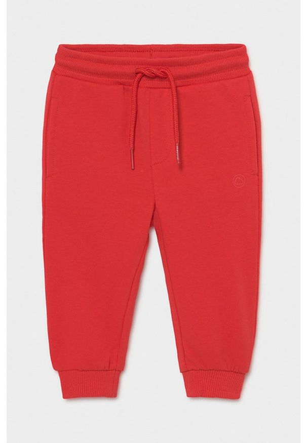Mayoral - Spodnie dziecięce. Kolor: czerwony. Materiał: bawełna, poliester, dzianina, elastan. Wzór: gładki