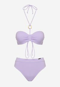 Born2be - Fioletowe Bikini Biustonosz z Regulowanymi Ramiączkami i Sznurkiem Majtki Typu Figi Quibbia. Kolor: fioletowy. Wzór: aplikacja #3