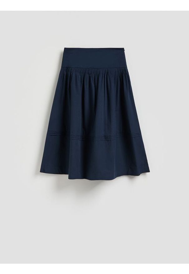 Reserved - Bawełniana spódnica midi - granatowy. Kolor: niebieski. Materiał: bawełna