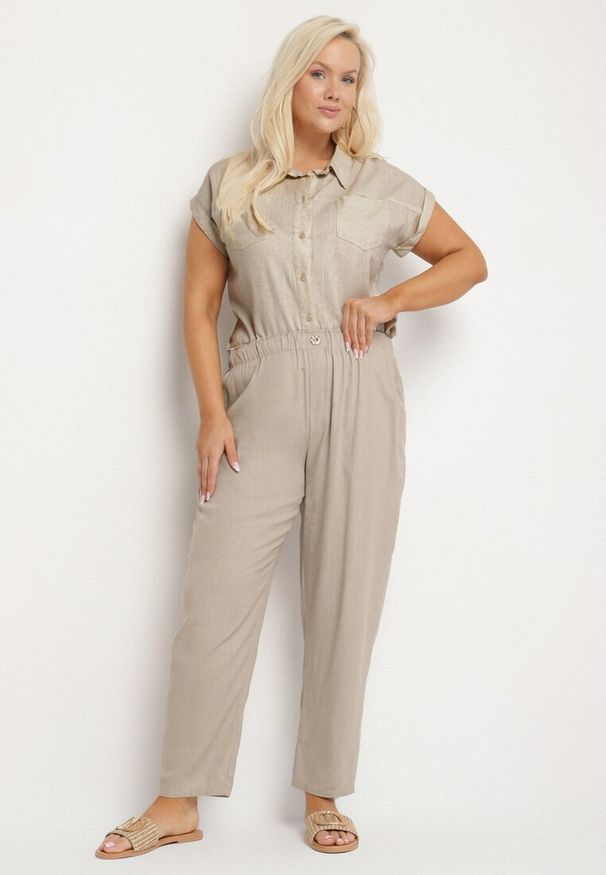 Born2be - Beżowe Spodnie z Lnem o Klasycznym Kroju Liravaia. Okazja: na co dzień. Kolor: beżowy. Materiał: len. Styl: klasyczny