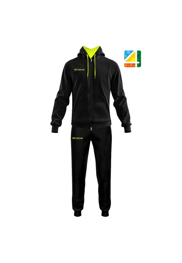 Komplet dresowy Givova King 4 Seasons czarno-żółty XL. Kolor: wielokolorowy, żółty, zielony. Materiał: dresówka
