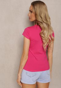Renee - Fuksjowy T-shirt z Bawełny z Ozdobnym Nadrukiem Janesto. Kolor: różowy. Materiał: bawełna. Wzór: nadruk. Sezon: lato #4