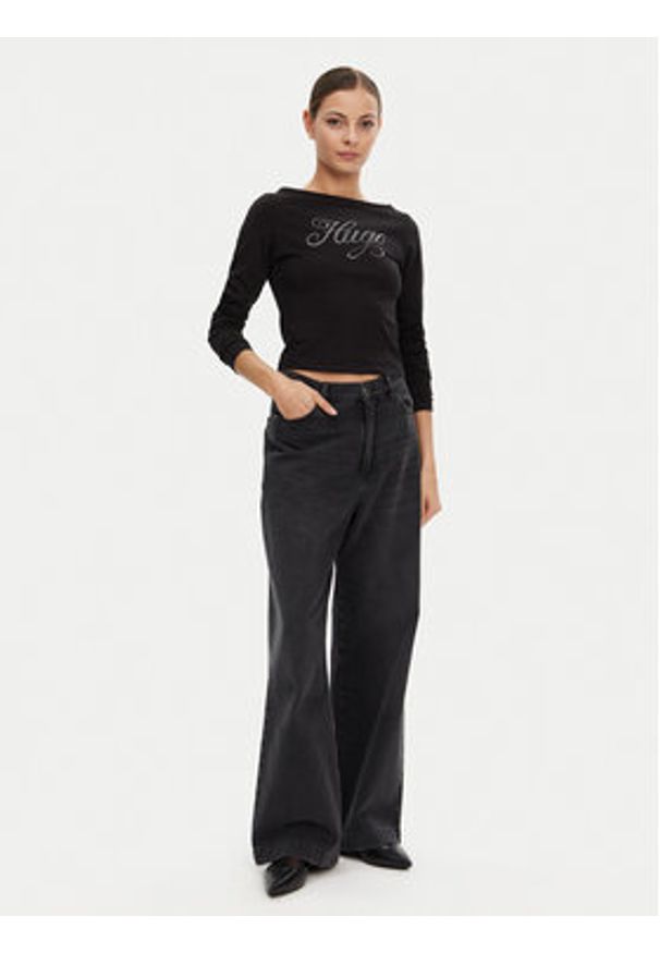 Hugo - HUGO Bluzka 50537227 Czarny Slim Fit. Kolor: czarny. Materiał: bawełna