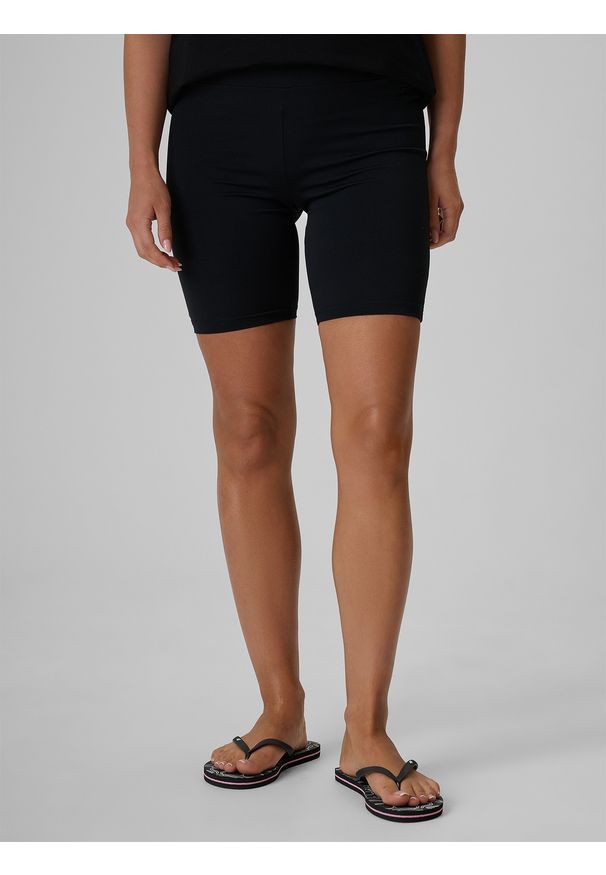 4f - 4F Legginsy kolarki dzianinowe damskie - czarne XS. Kolor: czarny. Materiał: dzianina. Długość: długie. Wzór: nadruk. Sezon: lato