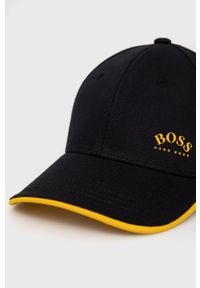 BOSS - Boss Czapka kolor czarny z aplikacją. Kolor: czarny. Materiał: poliester, bawełna. Wzór: aplikacja