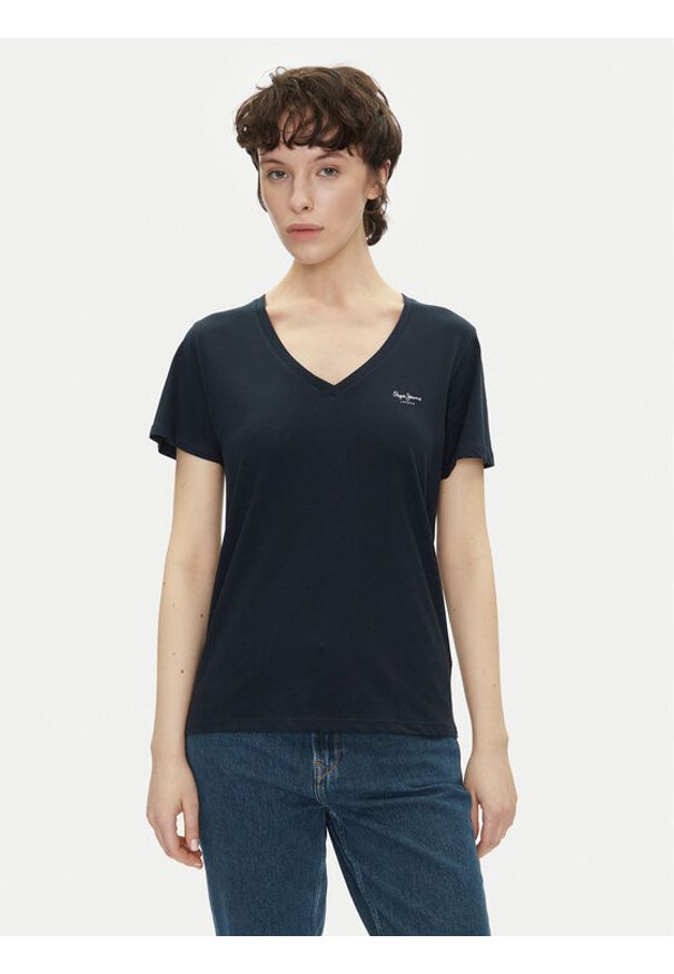 Pepe Jeans T-Shirt Macy PL506051 Granatowy Regular Fit. Kolor: niebieski. Materiał: bawełna