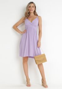 Born2be - Fioletowa Sukienka Bawełniana na Cienkich Ramiączkach Rosatira. Kolor: fioletowy. Materiał: bawełna. Długość rękawa: na ramiączkach. Typ sukienki: kopertowe #2
