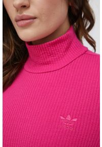 adidas Originals longsleeve Trefoil Moments HE6906 damski kolor różowy z półgolfem. Kolor: różowy. Materiał: bawełna, dzianina. Długość rękawa: długi rękaw. Wzór: gładki #4
