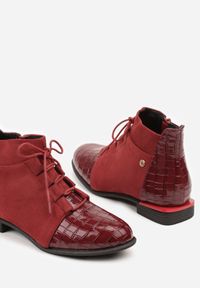 Born2be - Bordowe Lakierowane Botki Vices w Stylu Sztybletów z Tłoczeniem Ozvila. Okazja: na co dzień. Zapięcie: zamek. Kolor: czerwony. Materiał: lakier. Styl: casual, elegancki #7