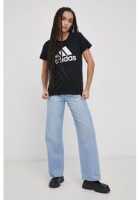 Adidas - adidas T-shirt bawełniany GL0722 kolor czarny. Okazja: na co dzień. Kolor: czarny. Materiał: bawełna. Wzór: nadruk. Styl: casual #3
