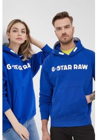G-Star RAW - G-Star Raw Bluza z kapturem z nadrukiem. Okazja: na co dzień. Typ kołnierza: kaptur. Kolor: niebieski. Materiał: poliester. Wzór: nadruk. Styl: casual
