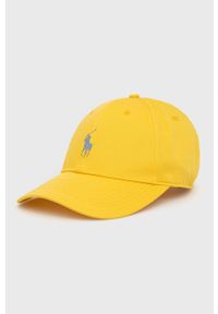 Polo Ralph Lauren czapka kolor żółty z nadrukiem. Kolor: żółty. Materiał: materiał, włókno. Wzór: nadruk