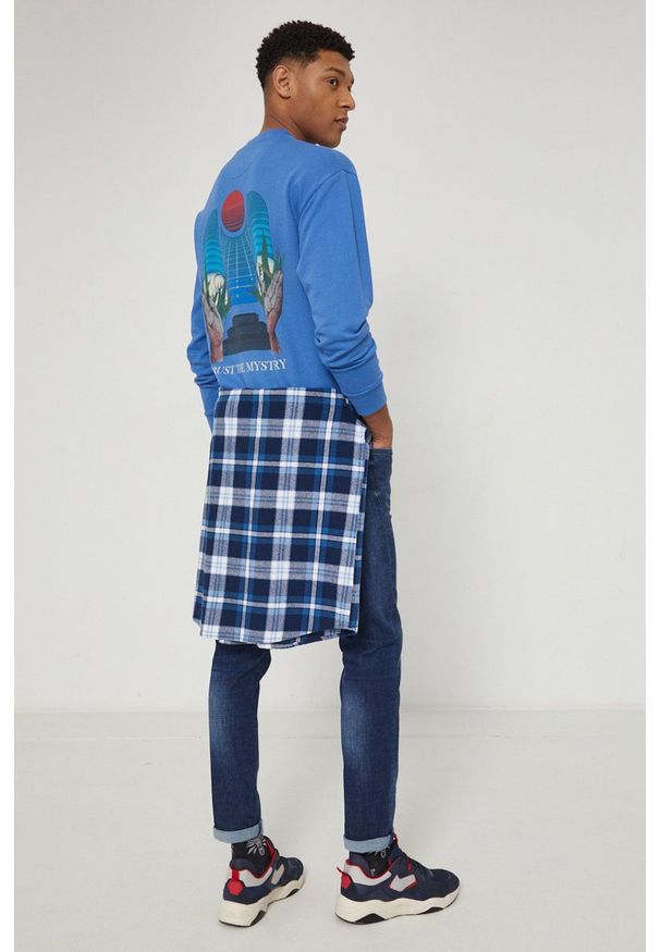 medicine - Medicine Bluza męska z nadrukiem. Okazja: na co dzień. Kolor: niebieski. Wzór: nadruk. Styl: casual