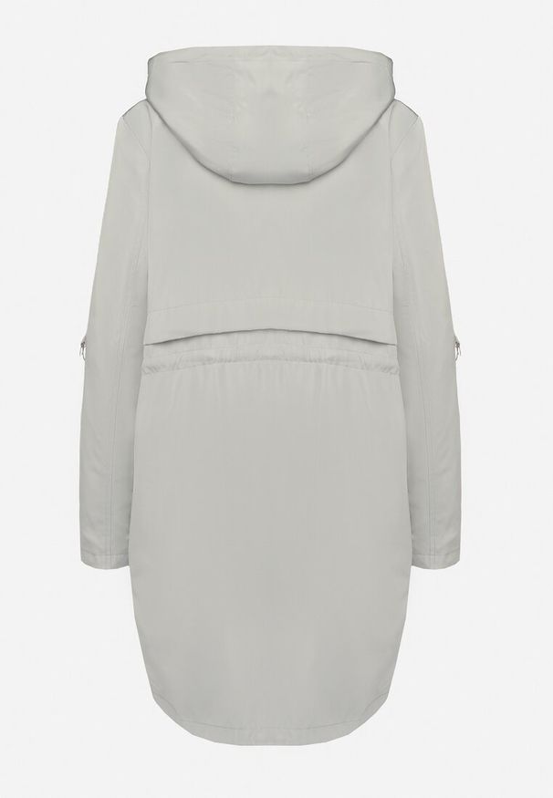 Born2be - Jasnoniebieska Kurtka Parka Ściągana w Talii z Odpinanym Kapturem Milabra. Kolor: szary. Materiał: tkanina