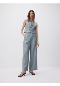 Reserved - Lniane spodnie z zakładkami - granatowy. Kolor: niebieski. Materiał: len #1