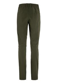 Fjällräven - Spodenki turystyczne Abisko Trail Stretch Trousers W - zielone. Kolor: zielony. Materiał: materiał. Sezon: zima. Sport: narciarstwo