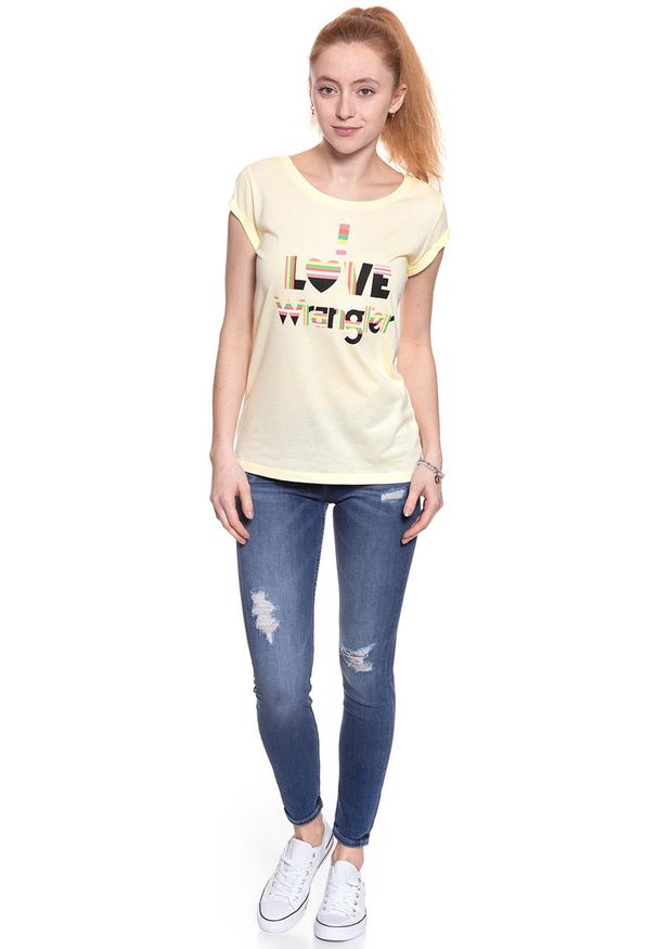 Wrangler - WRANGLER T SHIRT DAMSKI I LOVE TEE ETHEREAL YELLOW W700LF6UF 112130874. Wzór: nadruk
