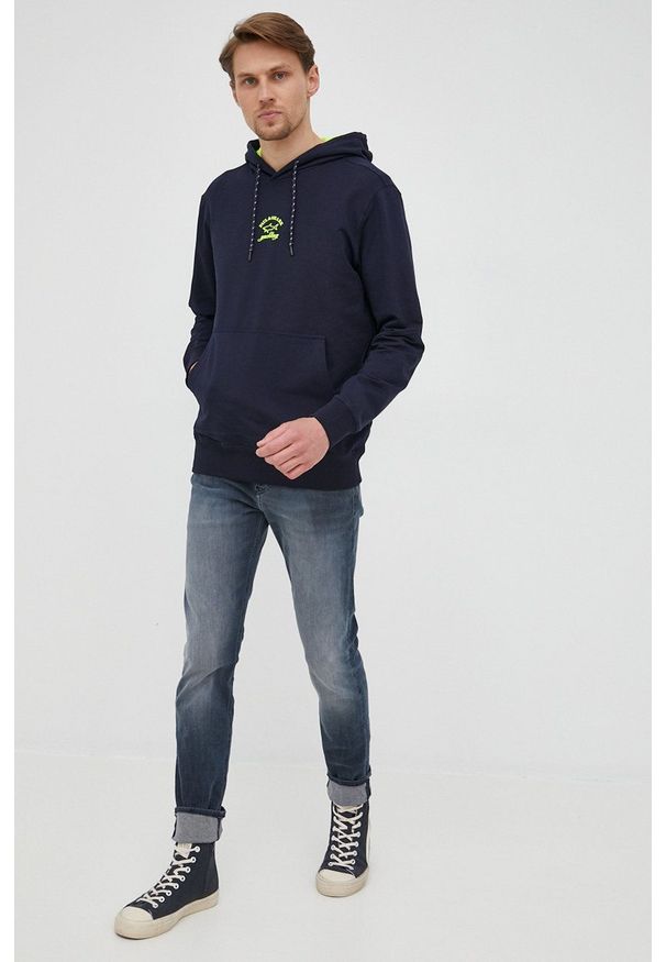 PAUL & SHARK - Paul&Shark bluza męska kolor granatowy z kapturem z nadrukiem. Okazja: na co dzień. Typ kołnierza: kaptur. Kolor: niebieski. Materiał: włókno. Wzór: nadruk. Styl: casual