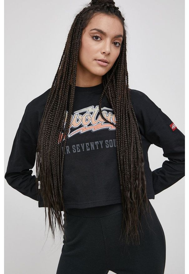 Superdry Longsleeve bawełniany kolor czarny. Kolor: czarny. Materiał: bawełna. Długość rękawa: długi rękaw. Wzór: nadruk