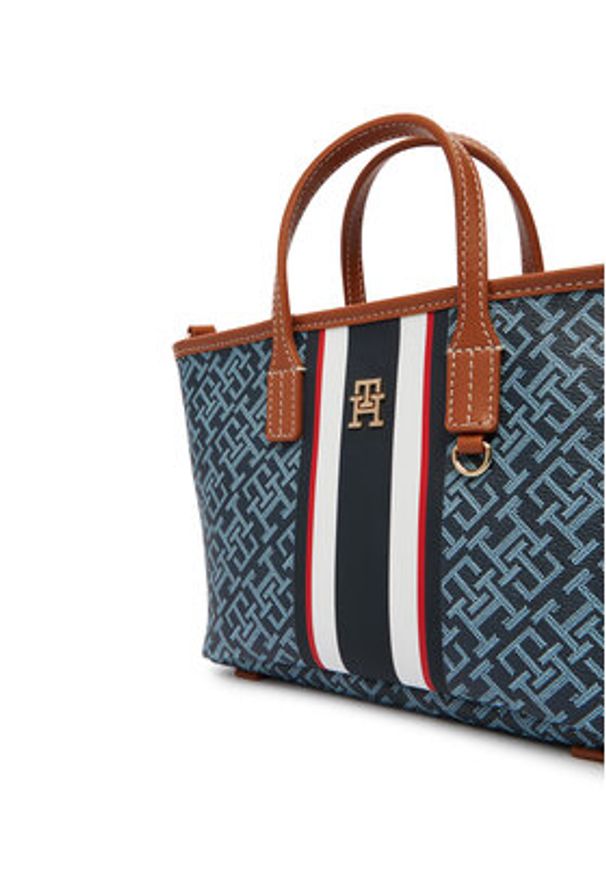 TOMMY HILFIGER - Tommy Hilfiger Torebka Th Monoplay Mini Tote Stripe Le AW0AW18389 Niebieski. Kolor: niebieski. Materiał: skórzane