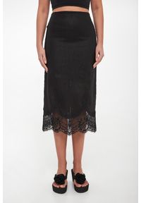Twinset Milano - Spódnica lniana z koronką TWINSET. Materiał: len, koronka. Wzór: koronka #3