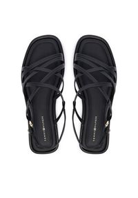 TOMMY HILFIGER - Tommy Hilfiger Sandały Flat Strappy FW0FW09220 Czarny. Kolor: czarny. Materiał: skóra #3