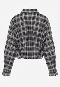 Born2be - Czarna Krótka Bawełniana Koszula w Kratę z Marszczeniem Wenatia. Okazja: na co dzień. Kolor: czarny. Materiał: bawełna. Długość: krótkie. Styl: casual #2