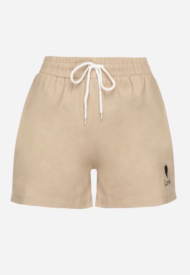 Born2be - Beżowe Dresowe Szorty o Prostym Kroju z Wiązaniem i Kieszeniami Foladea. Okazja: na spacer, na co dzień. Kolor: beżowy. Materiał: dresówka. Styl: casual, klasyczny