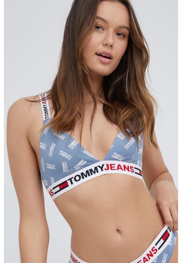 TOMMY HILFIGER - Tommy Hilfiger biustonosz wzorzysty. Kolor: niebieski. Materiał: bawełna, dzianina. Rodzaj stanika: odpinane ramiączka