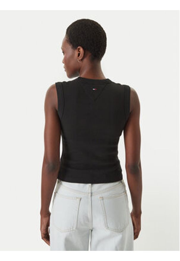 Tommy Jeans Top DW0DW22577 Czarny Slim Fit. Kolor: czarny. Materiał: bawełna