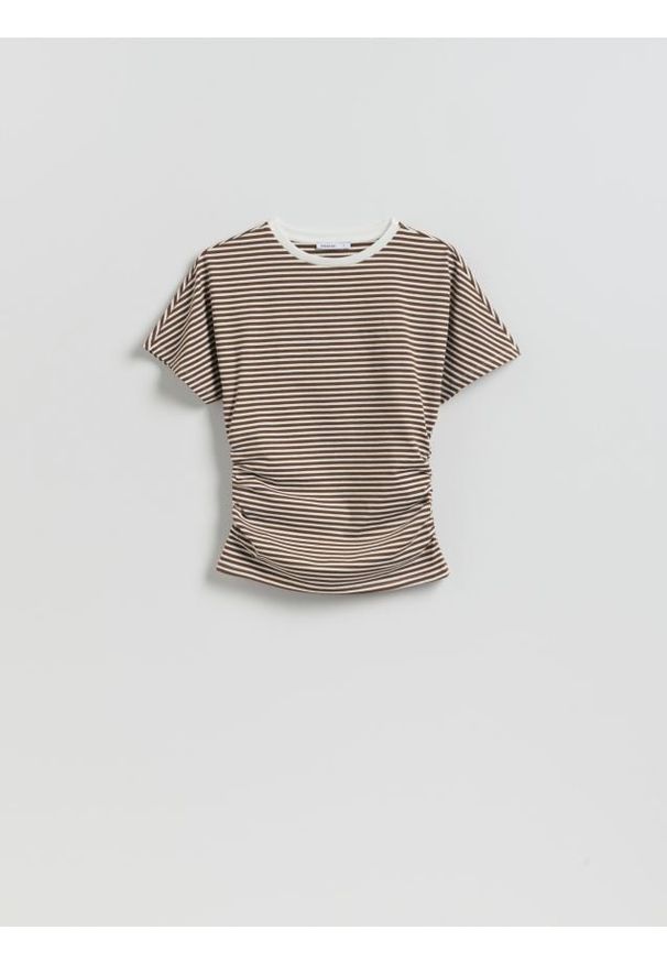 Reserved - Taliowany t-shirt w paski - wielobarwny. Materiał: dzianina, bawełna. Wzór: paski