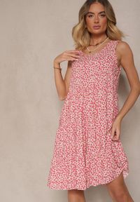 Renee - Różowa Sukienka z Bawełnianej Tkaniny w Nakrapiany Wzór Bez Rękawów Nativoria. Okazja: na co dzień, na spacer, na imprezę. Kolor: różowy. Materiał: bawełna, tkanina. Długość rękawa: bez rękawów. Sezon: lato. Styl: casual, elegancki #1