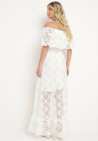 Born2be - Biała Bawełniana Ażurowa Sukienka Hiszpanka z Gumką w Talii Lianeavia. Okazja: na co dzień. Typ kołnierza: dekolt hiszpanka. Kolor: biały. Materiał: bawełna. Wzór: ażurowy. Sezon: wiosna, lato. Styl: casual, klasyczny #5