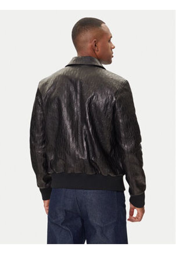 Karl Lagerfeld - KARL LAGERFELD Kurtka skórzana 555000 554400 Czarny Regular Fit. Typ kołnierza: dekolt w karo. Kolor: czarny. Materiał: skóra