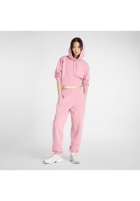 Bluza damska New Balance WT41507PTF – różowa. Okazja: na co dzień. Typ kołnierza: kaptur. Kolor: różowy. Materiał: bawełna, dresówka, poliester, prążkowany. Styl: casual, klasyczny #4