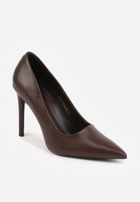 Renee - Brązowe Minimalistyczne Szpilki VICES o Klasycznym Fasonie Saphosa. Kolor: brązowy. Materiał: satyna. Obcas: na szpilce. Styl: klasyczny. Wysokość obcasa: średni #2