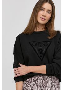 Guess Bluza damska kolor czarny z aplikacją. Kolor: czarny. Materiał: bawełna, dzianina. Długość rękawa: długi rękaw. Długość: długie. Wzór: aplikacja #4