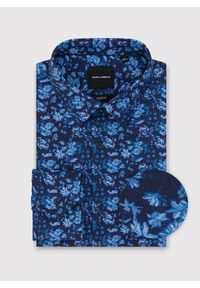 Pako Lorente - PAKO LORENTE – Granatowa dzianinowa koszula w kwiaty. Kolor: niebieski. Materiał: dzianina. Długość rękawa: długi rękaw. Długość: długie. Wzór: kwiaty #4